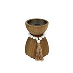 Porta Vela Decorativo de Madera Diseño Bajo para Mesa y Hogar Color Natural