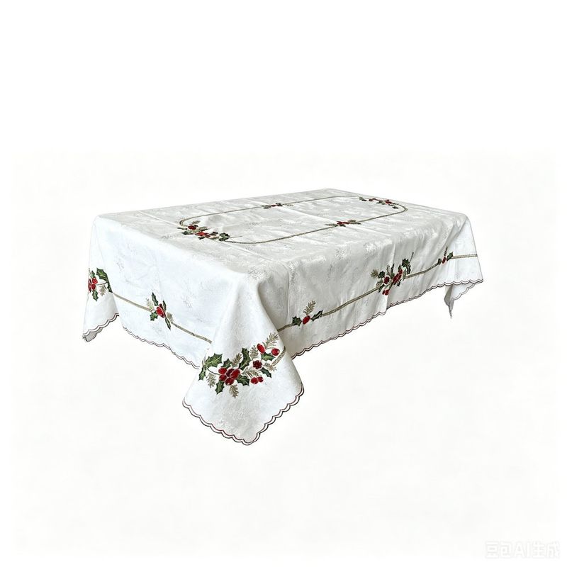 Mantel Navideño Bordado con Muérdago 150 x 220 cm