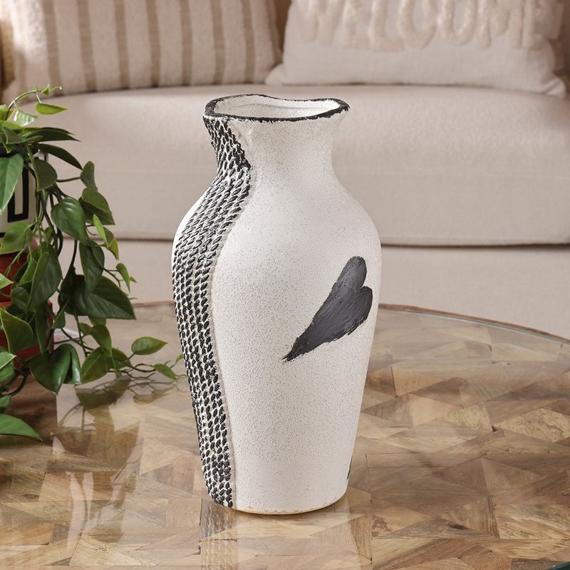 Florero Decorativo con Textura 33 cm Color Blanco y Negro