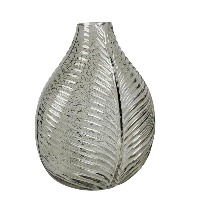 Florero Decorativo con Textura de Hoja 24 x 17 cm Color Gris