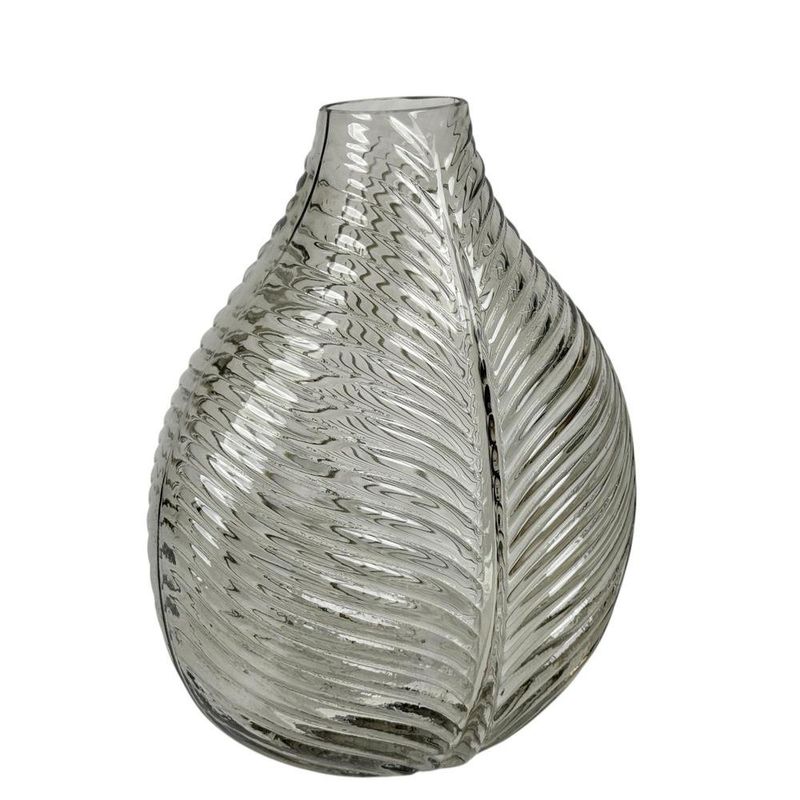 Florero Decorativo con Textura de Hoja 24 x 17 cm Color Gris