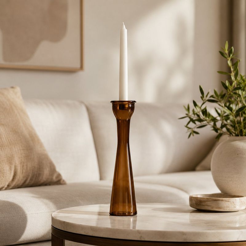 Candelero para Vela Diseño Alto Liso Decorativo para Mesa y Hogar Color Café Oscuro