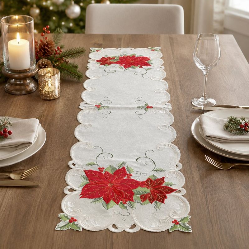 Camino de Mesa Navideño Bordado con Pascuas 40 x 135 cm