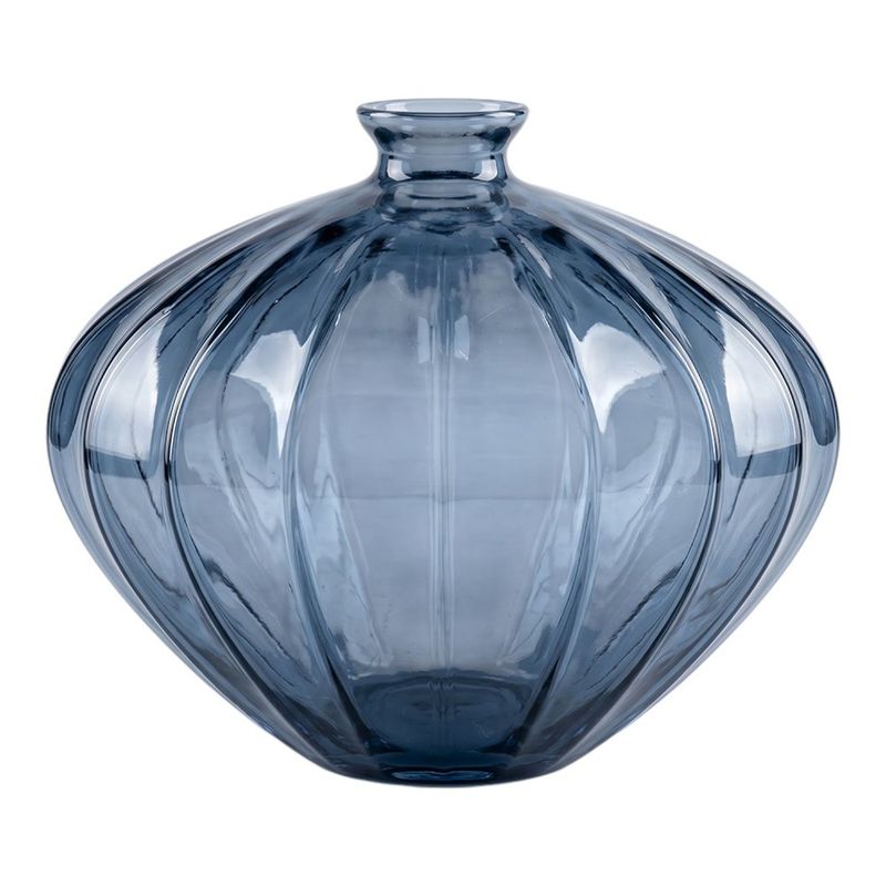 Jarrón Decorativo Diseño Poligonal Color Azul Traslúcido