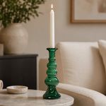 Candelero para Vela Diseño Decorativo con Relieves Circulares para Mesa y Hogar Color Verde