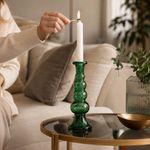 Candelero para Vela Diseño Decorativo con Relieves Circulares para Mesa y Hogar Color Verde