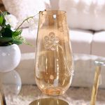 Florero Decorativo Cilíndrico con Relieve Floral 35 cm Color Dorado