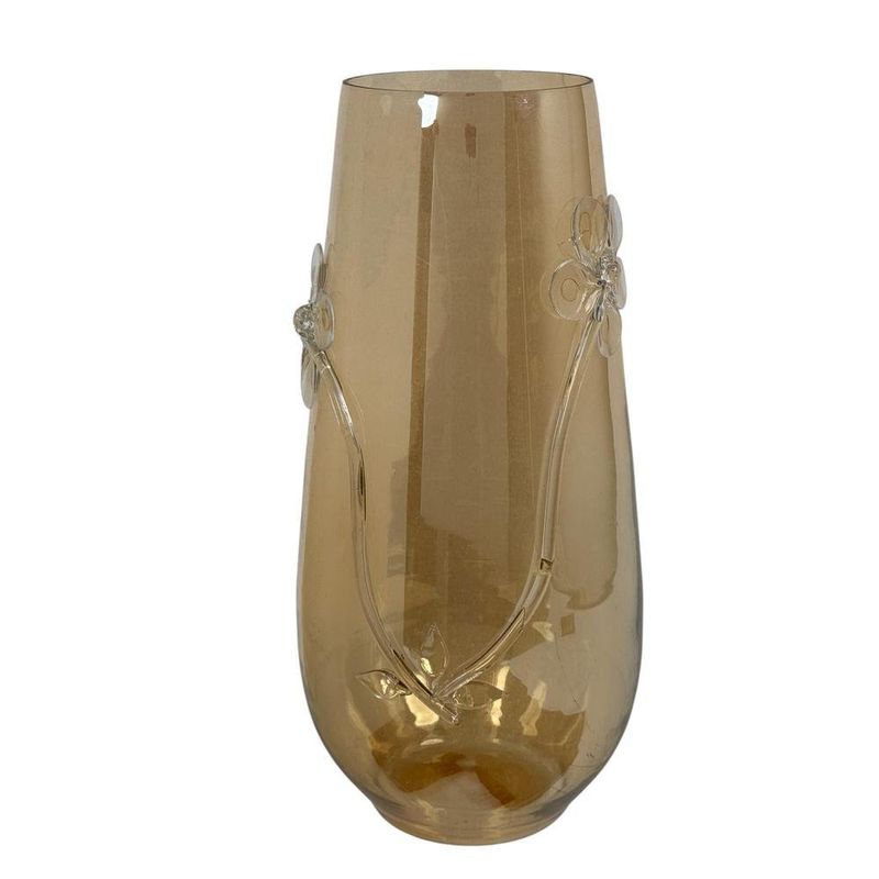 Florero Decorativo Cilíndrico con Relieve Floral 35 cm Color Dorado