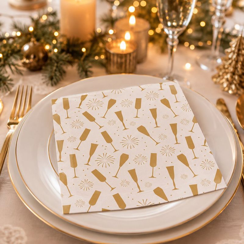 Set de 20 Servilletas Navideñas Copas 33 x 33 cm