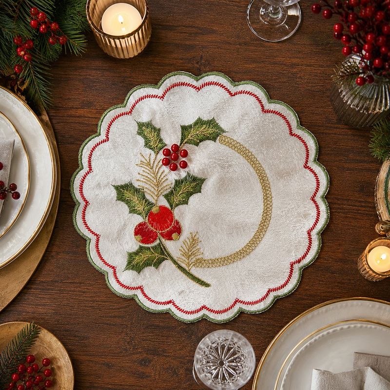Centro de Mesa Navideño Bordado con Muérdago 30 cm