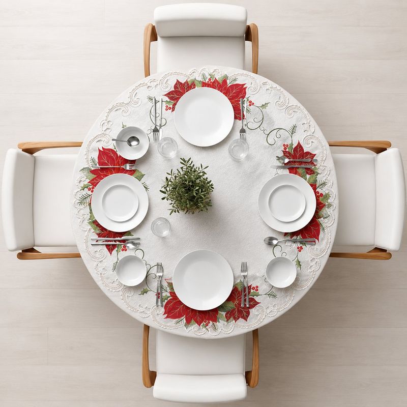 Mantel Redondo Navideño Bordado con Pascuas 85 cm