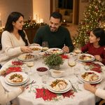 Mantel Redondo Navideño Bordado con Pascuas 85 cm