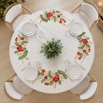 Mantel Redondo Navideño Bordado con Muérdago 85 cm