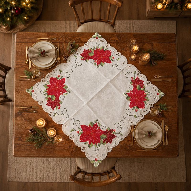 Mantel Cuadrado Navideño con Bordado de Pascuas 85 x 85 cm