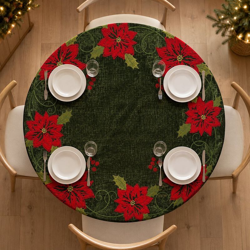 Mantel Navideño Redondo Pascuas Verde 85 cm