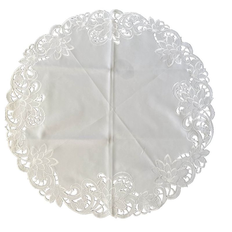 Mantel Redondo Bordado Decorativo 85 x 85 cm Color Blanco