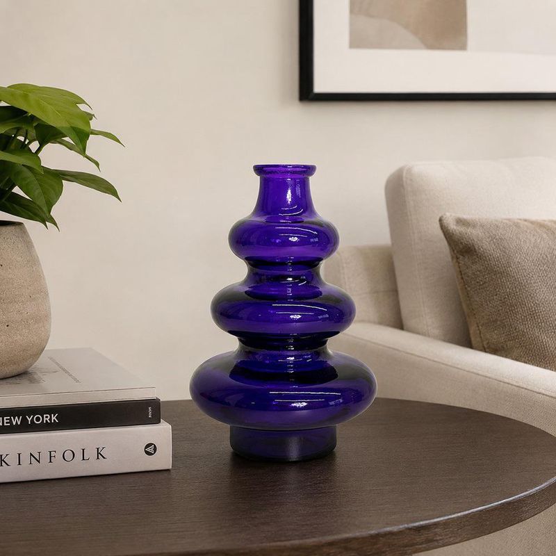 Jarrón Decorativo Diseño Aros Color Morado Traslúcido