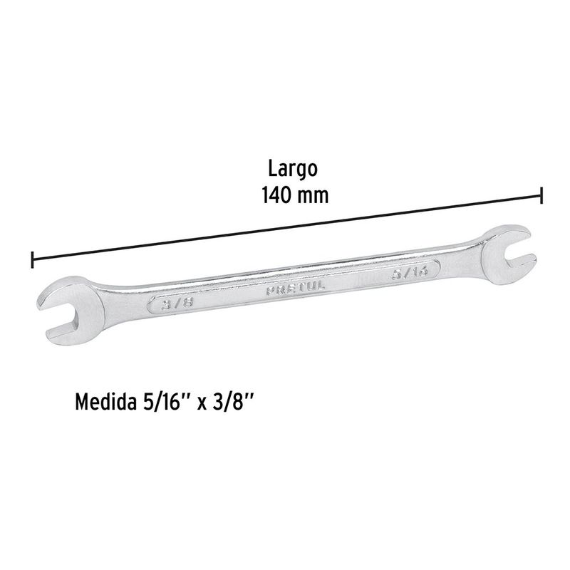 Llave Española con Doble Boca Satinada de 5/16 x 3/8 plg en Acero