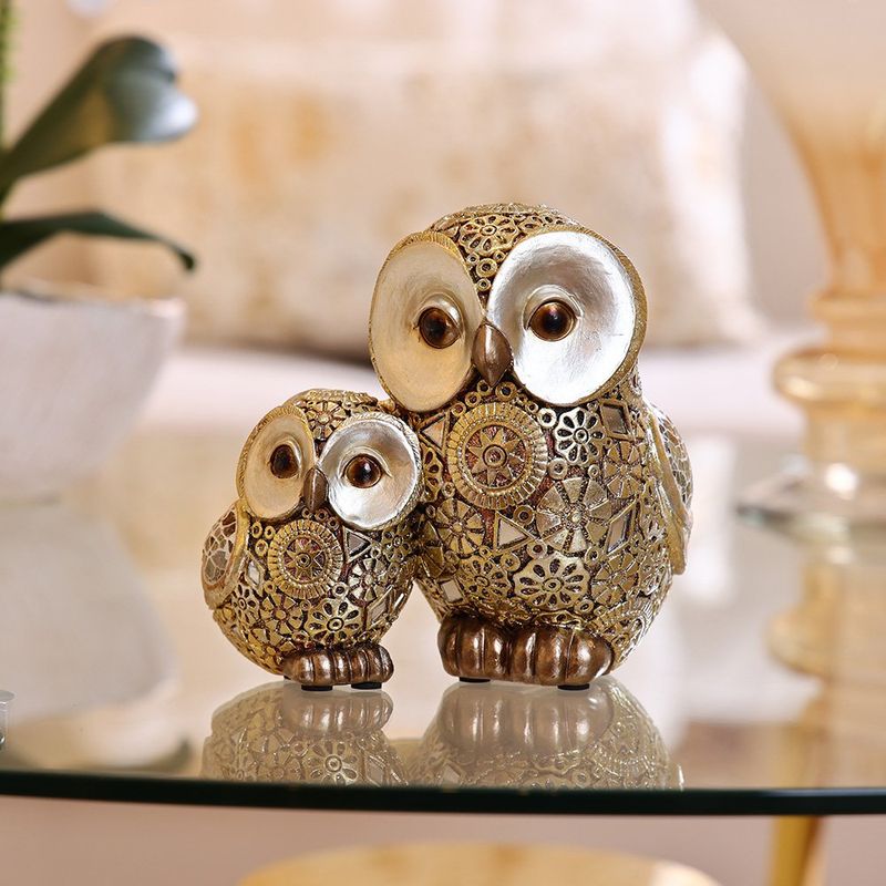 Búhos Decorativos con Efecto Mosaico Color Dorado