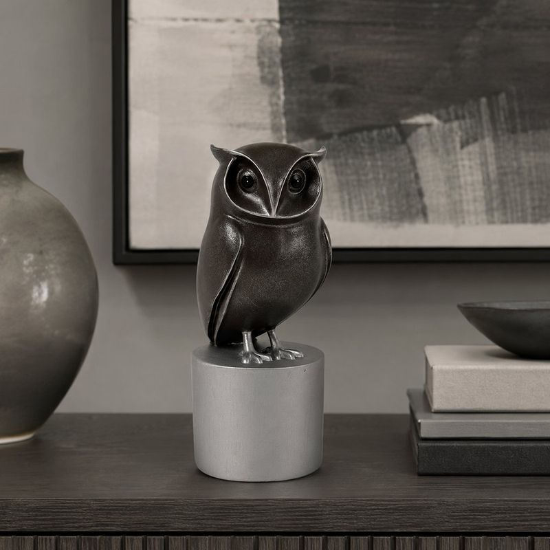Búho Decorativo de 20 cm Color Negro y Plateado