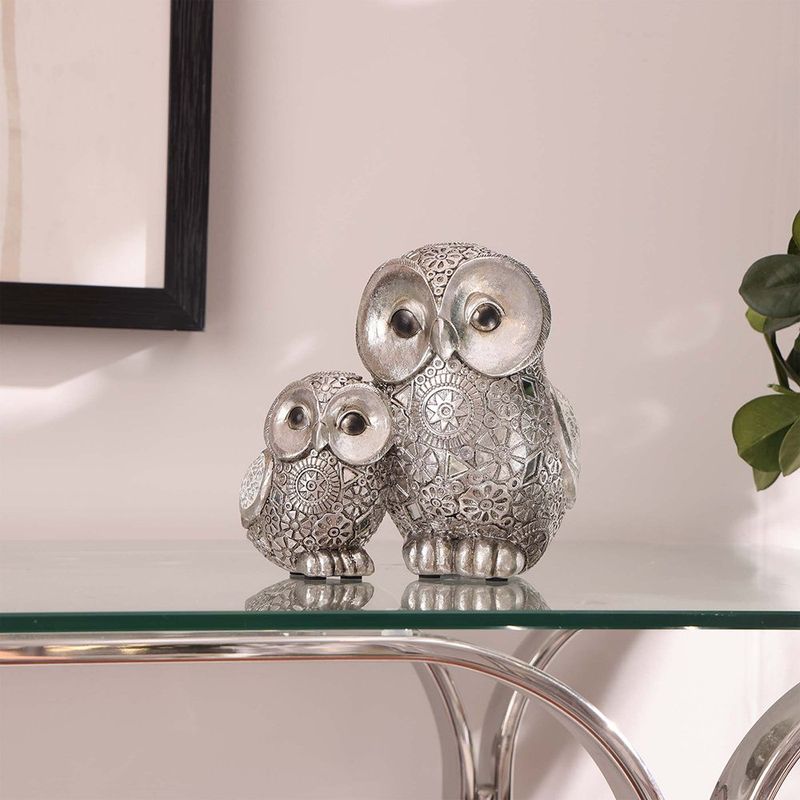 Búhos Decorativos con Efecto Mosaico Color Plateado