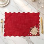Individual Navideño Rectangular de Tela con Diseño de Flor de Pascua 33 x 48 cm Rojo