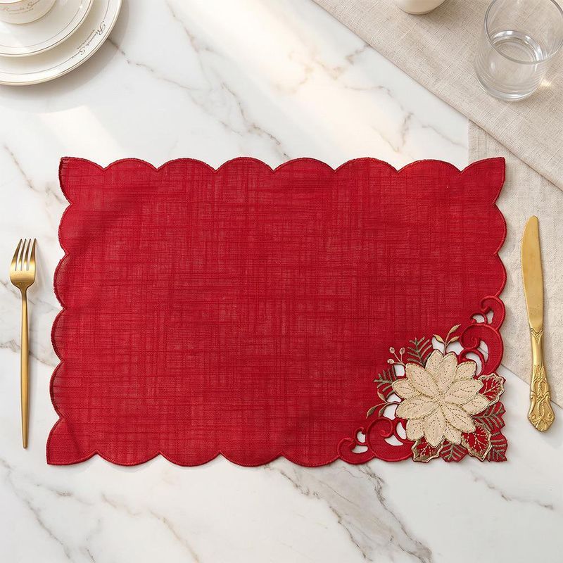 Individual Navideño Rectangular de Tela con Diseño de Flor de Pascua 33 x 48 cm Rojo