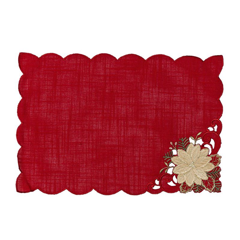 Individual Navideño Rectangular de Tela con Diseño de Flor de Pascua 33 x 48 cm Rojo
