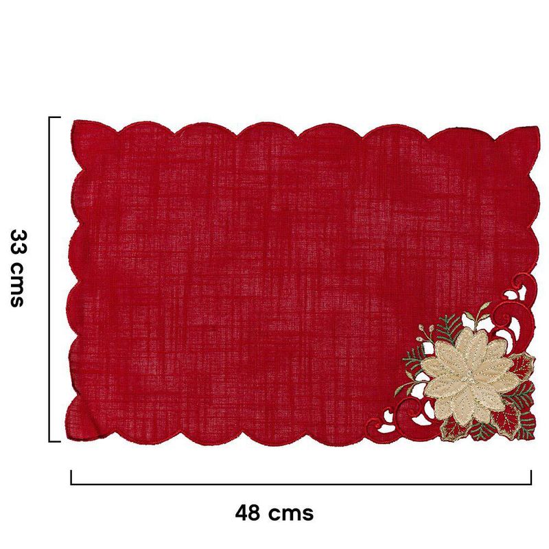 Individual Navideño Rectangular de Tela con Diseño de Flor de Pascua 33 x 48 cm Rojo