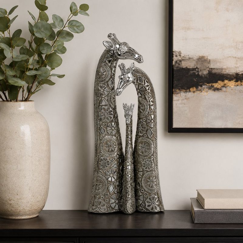 Familia de Jirafas Decorativas de 36 cm Color Plateado