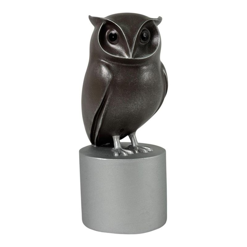Búho Decorativo Grande de 24 cm Color Negro y Plateado