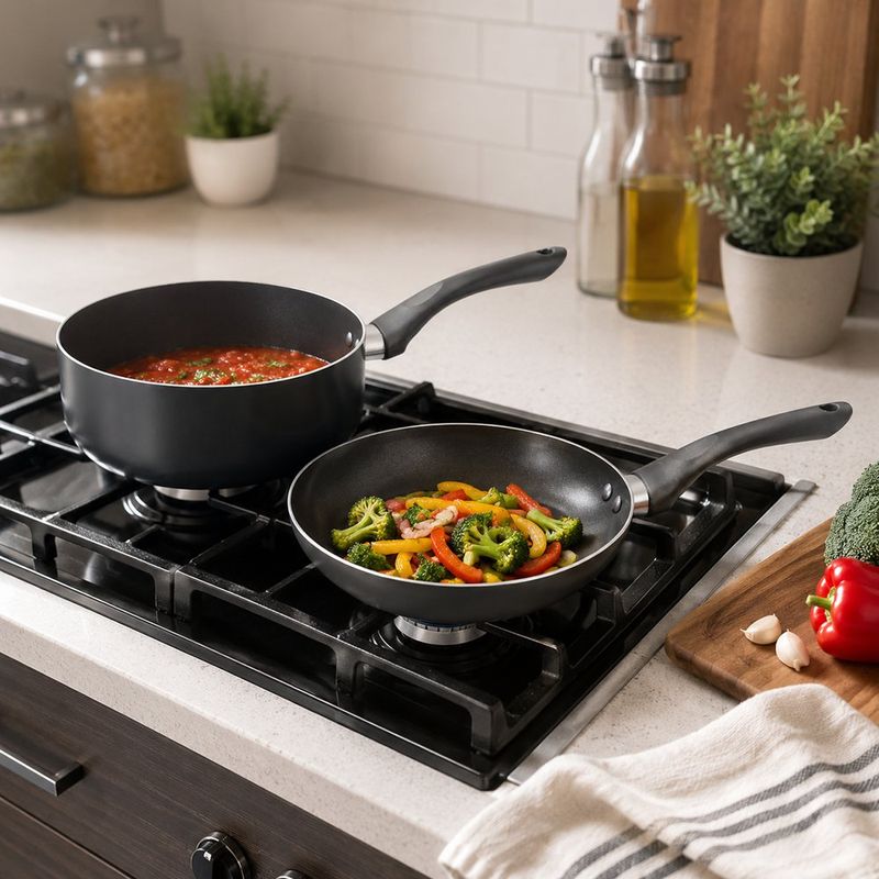 Set de Cacerola con Tapadera y Sartén de Aluminio de 20 cm