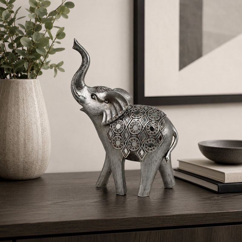 Elefante Decorativo de 29 cm Color Plateado Oscuro