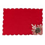 Individual Navideño Rectangular de Tela con Diseño de Piñas 33 x 48 cm Rojo