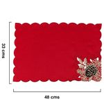 Individual Navideño Rectangular de Tela con Diseño de Piñas 33 x 48 cm Rojo