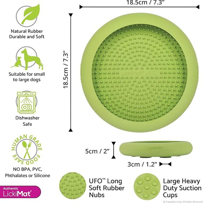 Plato Circular de Alimentación Lenta con Ventosas UFO para Perro Verde 18.5 cm