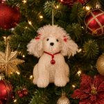 Adorno Colgante Navideño Tipo Perro Poodle de Tela 13 x 10.5 x 16 cm Café Claro
