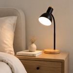Lámpara de Mesa Negra con Base Efecto Madera para Bombillo E14 de hasta 40W