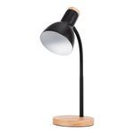 Lámpara de Mesa Negra con Base Efecto Madera para Bombillo E14 de hasta 40W