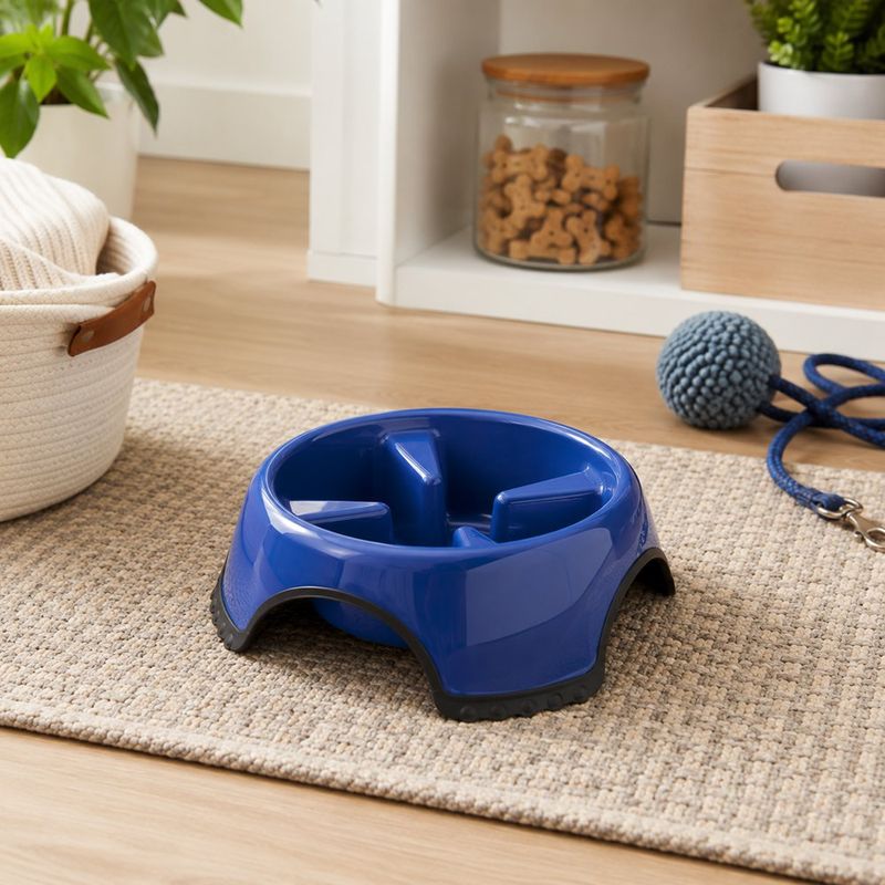 Plato de Alimentación Lenta para Perro Skid Stop Mediano Azul