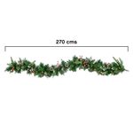 Guirnalda Navideña Nevada con 70 Luces LED Cálidas Bayas y Conos 270 cm Verde