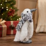 Pingüino Decorativo Navideño con Bufanda de 11.55 x 10.5 x 19.5 cm Color Blanco y Gris
