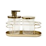 Set de Dispensador, Contenedor y Organizador para Baño Caddy Color Dorado 3 Piezas