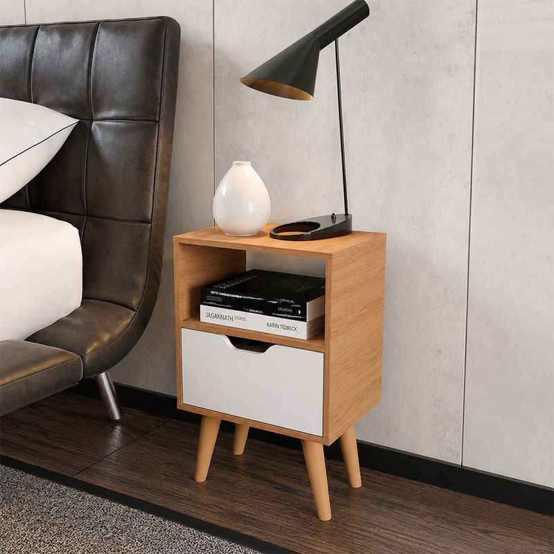 Mesa de Noche Milly con 1 Gaveta Almendra/Blanco 36 x 25 x 54 cm