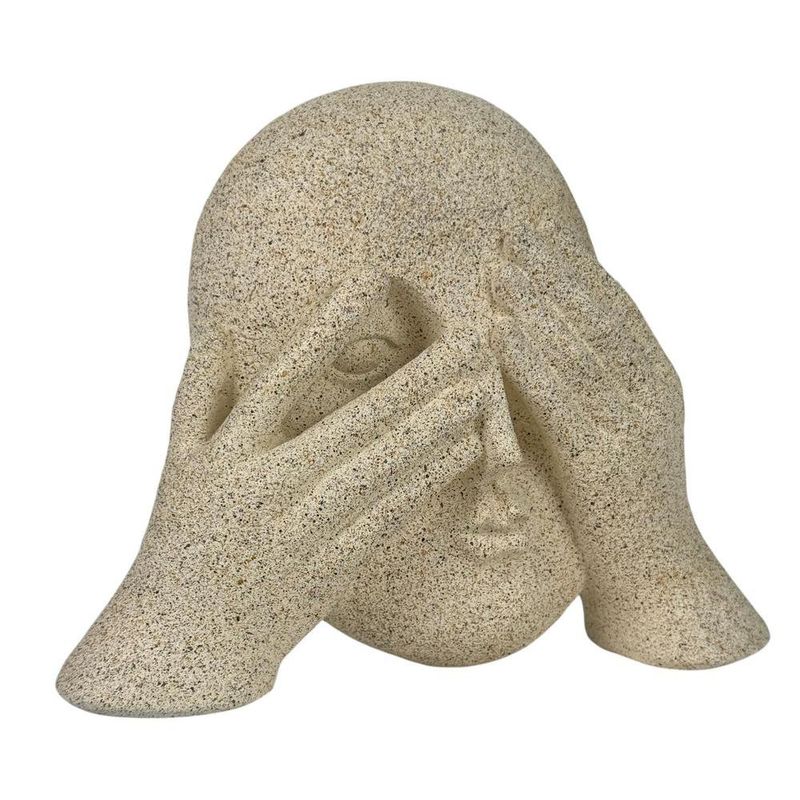 Figura Decorativa Rostro con Manos sobre los Ojos Color Beige