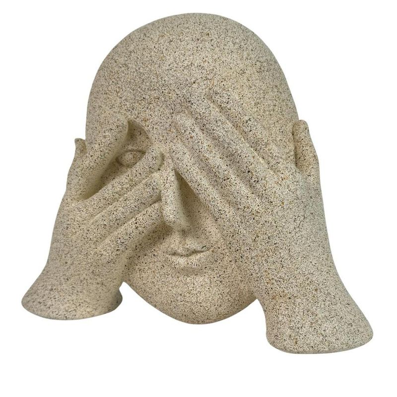 Figura Decorativa Rostro con Manos sobre los Ojos Color Beige