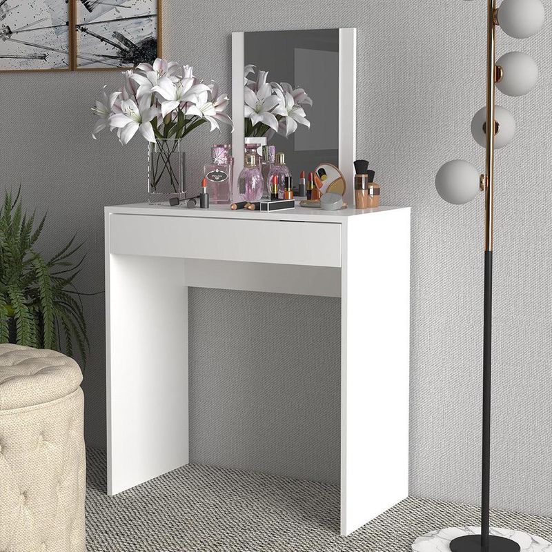Tocador Moderno con Espejo y 1 Gaveta Blanco 119 x 68 x 37 cm