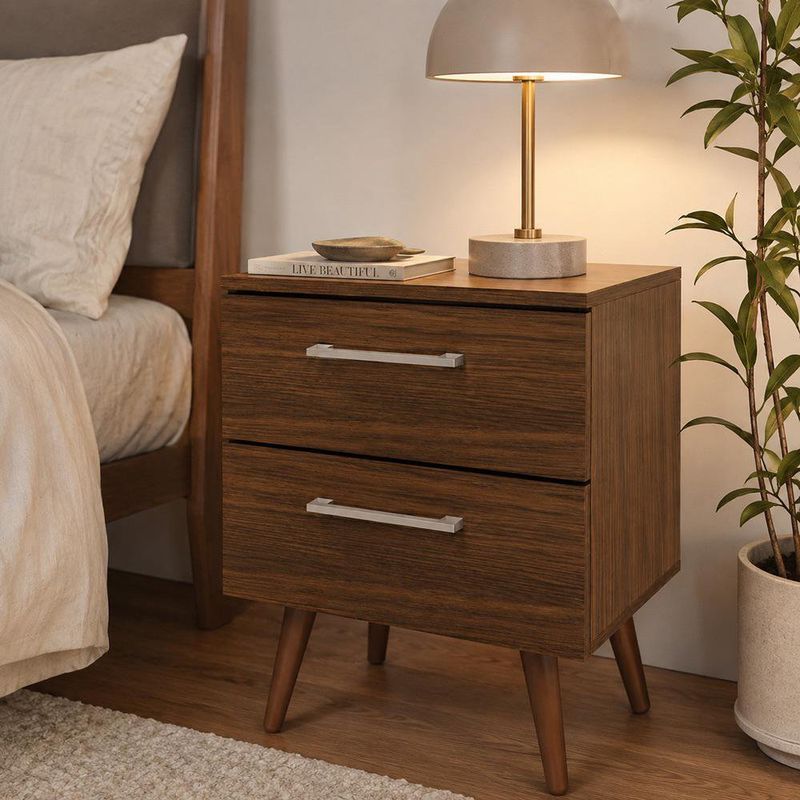 Mesa de Noche Moderna de Madera con 2 Gavetas para Dormitorio 45 x 36 x 55 cm