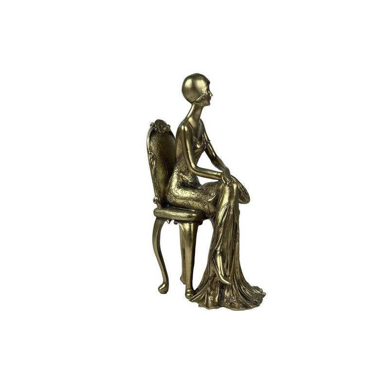 Figura Decorativa Dama Sentada Color Dorado 24.5 cm