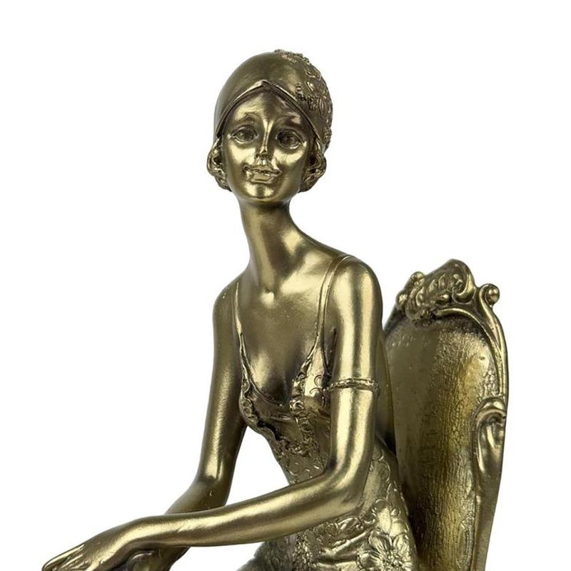 Figura Decorativa Dama Sentada Color Dorado 24.5 cm